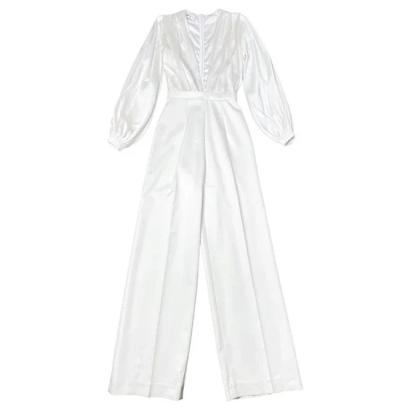 House OF CB London White Satin Plunge Neck Wide Leg Jumpsuit XS - Picture 2 of 4
